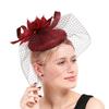 European And American Retro High-Quality Hemp Yarn Headgear Catwalk Bride Feather Hair Accessories Burgundy Top Hat