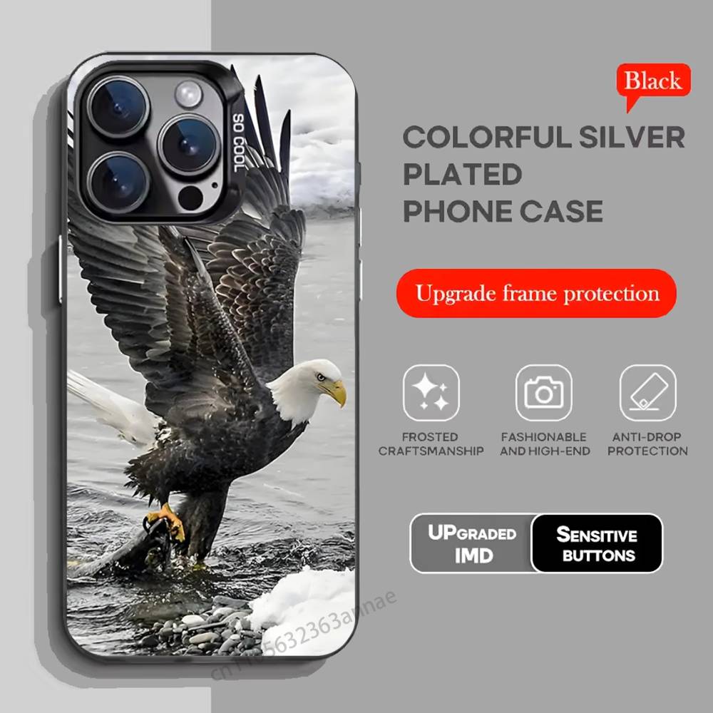 Eagle Cool Animal Phone Case For iPhone 17,16,15,14,13,12,11,Pro,Max,Plus,Mini,X,XS,XR,8,S,SE Soft Black Case