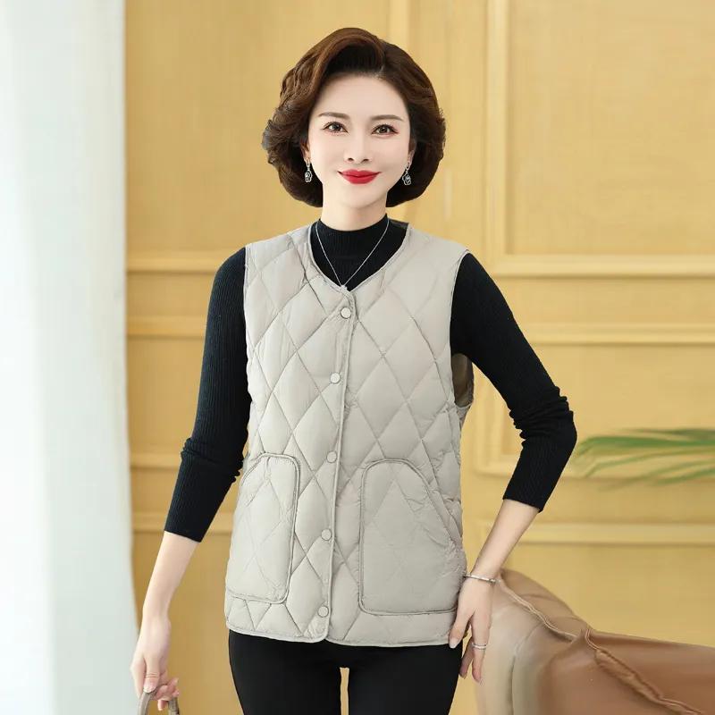 Women Autumn Winter Quilted O-neck Sleeveless Vest Single Breasted Loose Plus Size Casual Vest