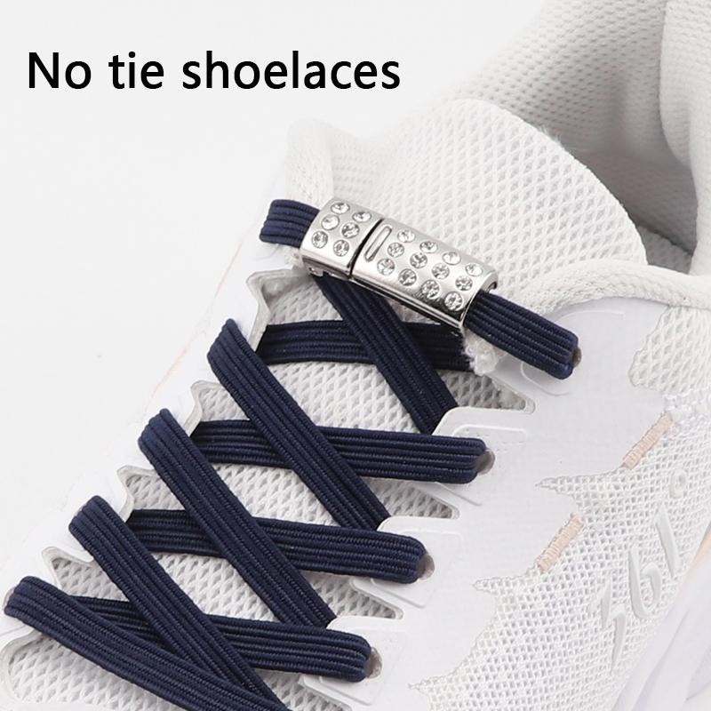 Elastic Laces Sneakers Luxury Diamond Magnetic Lock Shoelaces Without ties Kids Adult No Tie Shoe laces 8MM Width Flats Shoelace