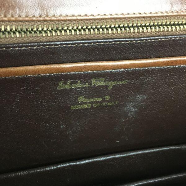 90s Vintage Ferragamo Leather Shoulder Bag Brown Embossed Pattern Women(USED)