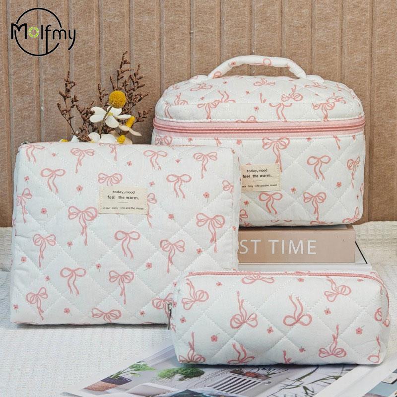 

3PCS Makeup Bag Bowknot Quilting Women Cosmetic Bags Portable Zipper Makeup Travel Organizer Storage Handbag Toiletry Pouch 2025