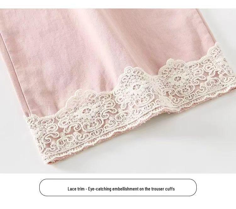 Damen High-Waist Spitzen-Patchwork Weite Hosen - Schlankmachend, Lässig, Verkürzter Gerader Schnitt