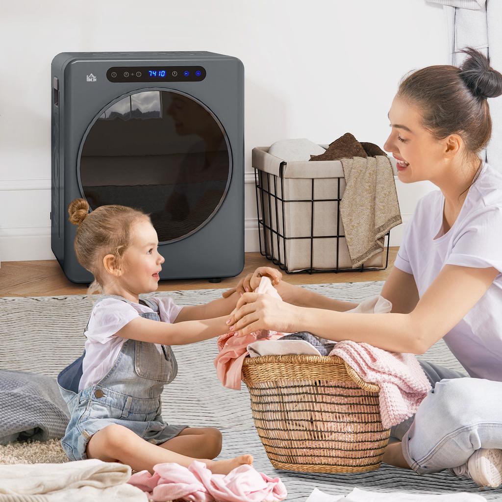 Clothes Dryer, 6 Programs, 40-60 Degrees C, 3 Kg Capacity, Compact, Touch Control, Grey