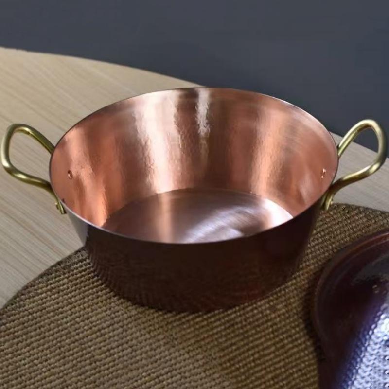 Handcrafted Vintage Copper Pot,Camping Thickened Pot With lid Cooking Utensil Simmering Pasta Stewing,24.5 cm Hammer Texture Pot