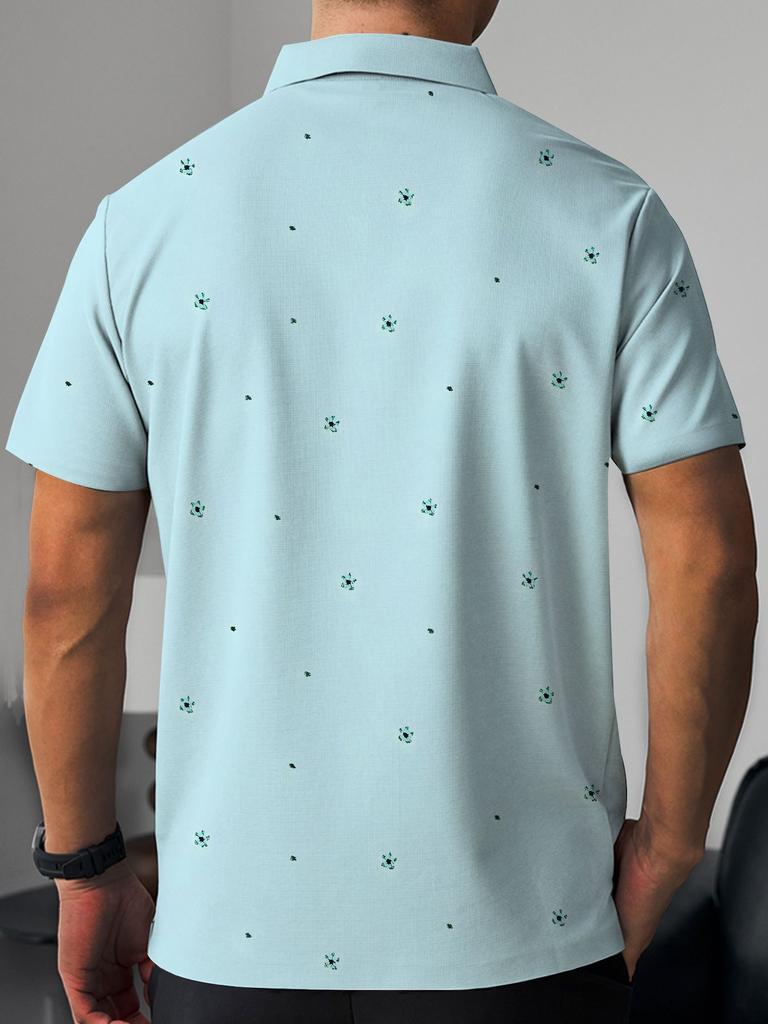 Printed Design – Not Textured Men's Light Blue Golf and Casual Button- Collar, Breathable Summer Shirt, Suitable for Formal or Informal Wear - Men's