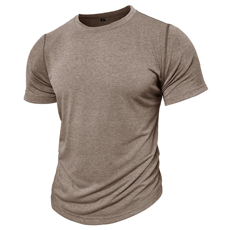 Magliette estive casual da uomo con scollo a giro, vestibilità attillata, a maniche corte, basiche, solide, da allenamento, traspiranti, sportive, traspiranti, per uomo