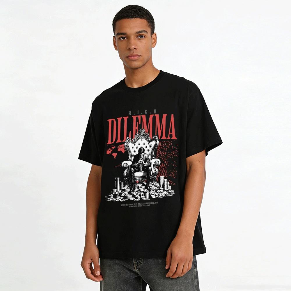 Rich Dilemma Privilege Struggle Graphic Tee Cash Wealth Theme Shirt Pure Cotton T-shirt