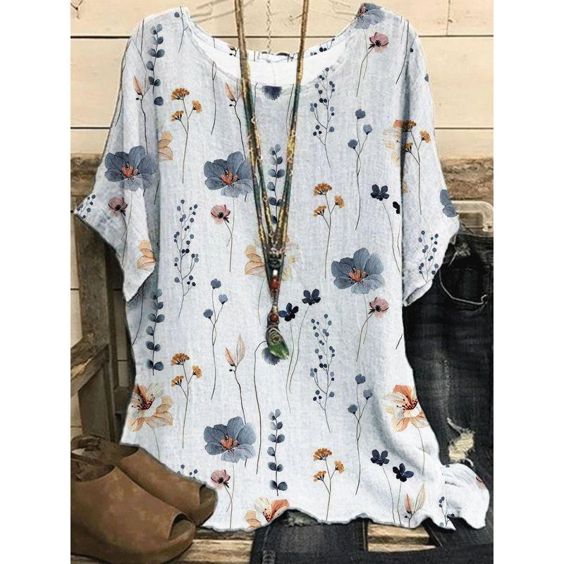 Printed round Neck Neck Casual Loose Top Print round Neck Top Women