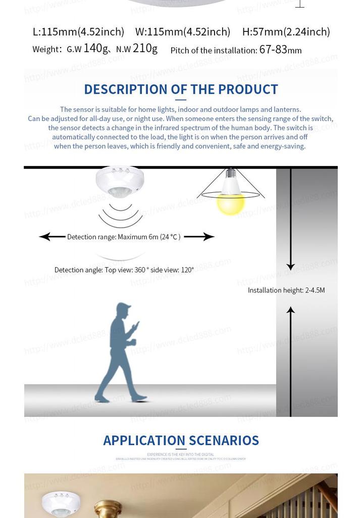 360° Ceiling PIR Motion Sensor 100-240V
