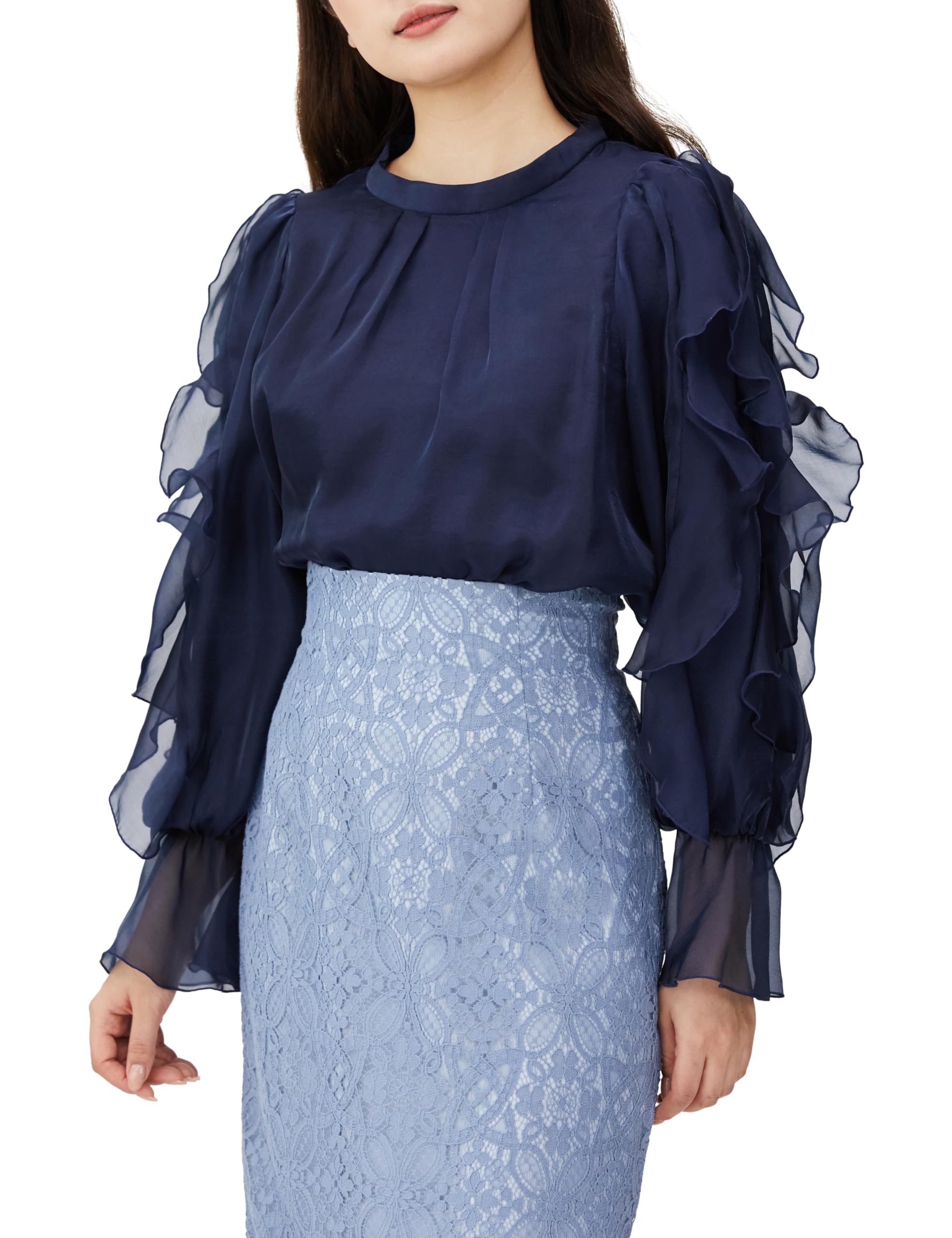 

Jill by Jill Stuart Women s Ruffle Sleeve Blouse, Navy, 125-3210006