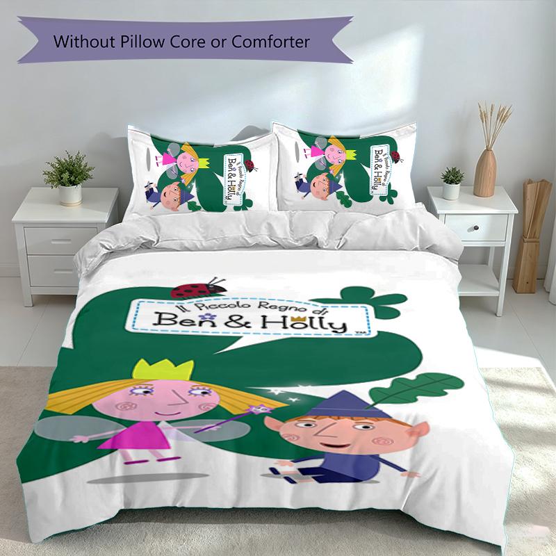 3pcs Ben and Holly's Little Kingdom Duvet Cover Set, Includes 1 Duvet Cover and 2 Pillowcases,Skin-Friendly&Comfortable Fabric,Suitable Bedding Sets