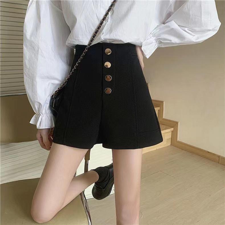 

2024 Черные джинсовые шорты А-силуэта с завышенной талией и эффектом похудения для миниатюрных женщин M чёрный