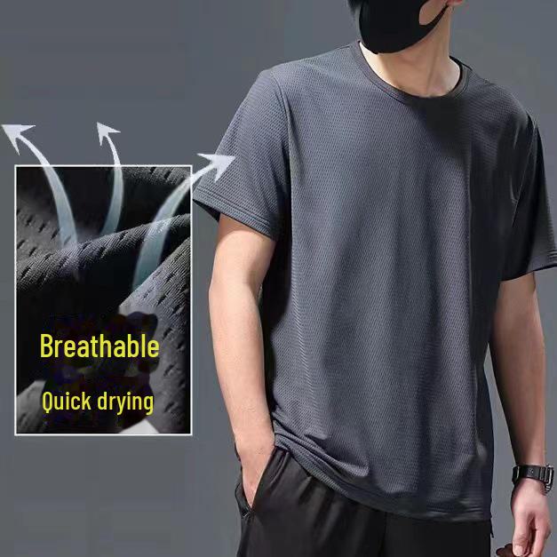 

Футболка мужская быстросохнущая гидрофобная Ice Silk Mesh – дышащая, с короткими рукавами, большого размера, повседневная спортивная одежда L [96-110 lbs]