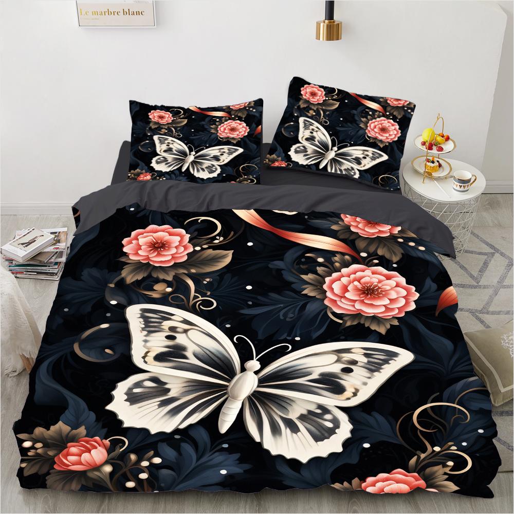 3D Digital Luxury Bedding Set Printed Purple Bohemian Butterfly Duvet Cover Queen King Size Floral Set 3 Pcs With 2 Pillowcases