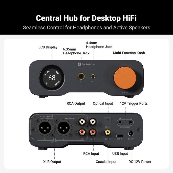 Fosi Audio ZH3 DAC Headphone Amplifier, AKM4493SEQ, XMOS XU316, PCM 768kHz, USB/Optical/Coaxial/RCA/12V Trigger, XLR/RCA/4.4mm/6.35mm, with