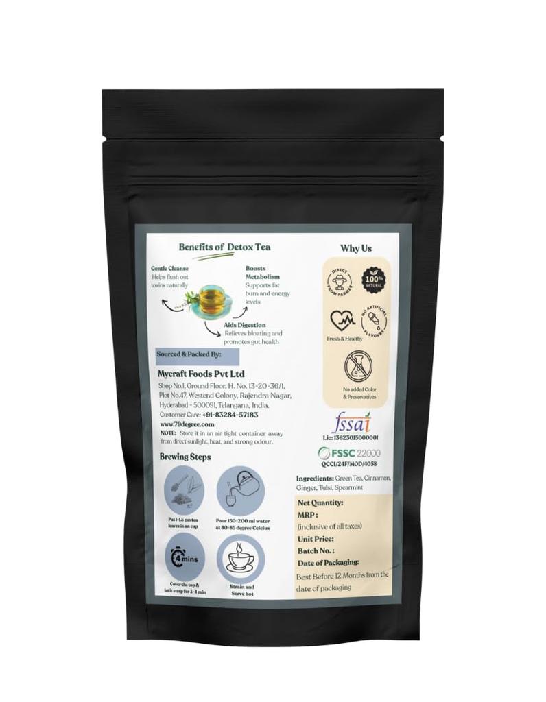 79 Degree Detox Tea | 100% Natural I Cleansing Green Tea Infusion with Ayurvedic Herbs - Supports Digestion & Metabolism |Natural Cleanse |L