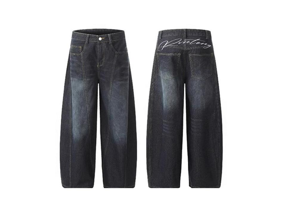 Unisex American Wide-Leg Baggy Scythe Jeans, Washed Silhouette, Spring/Autumn 2025 Style.