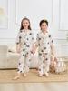 Children's Cotton Silk Pajama Set - Medium Sleeve, Long Pants, Cartoon Print, Thin, for Boys, Girls, and Babies.