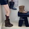 Thick Heel Pointed Pile Boots Western Boots Women's Autumn and Winter New Holiday Style Versatile Retro Sleeve Short Boots