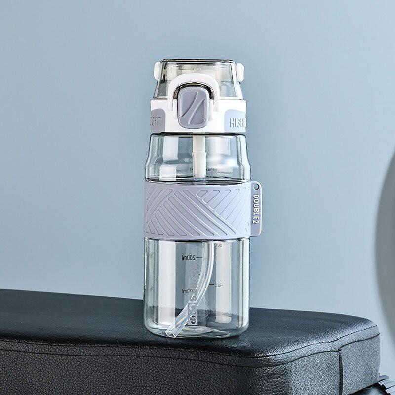 Large Capacity Sport Water Bottle With Removable Straw Leakproof Portable Tritan Cup Measurement Marks 600ml/800ml/1000ml