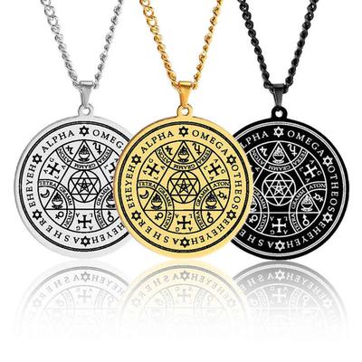 Enochian Magic Angel Pendant Necklace for Men Women Stainless Steel Archangel Medal Kabbalah Talisman