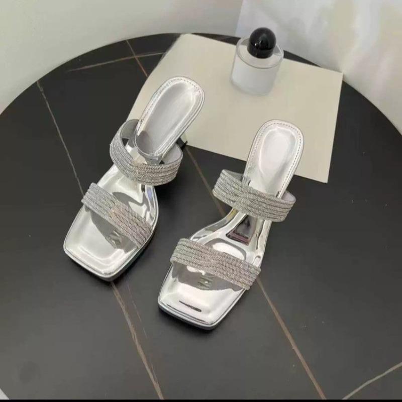 Fashion Fashion Slippers Summer New Square Head Sequin with Soft Sole Anti-slip Wear-resistant Waterproof Platform High Heel Sandals