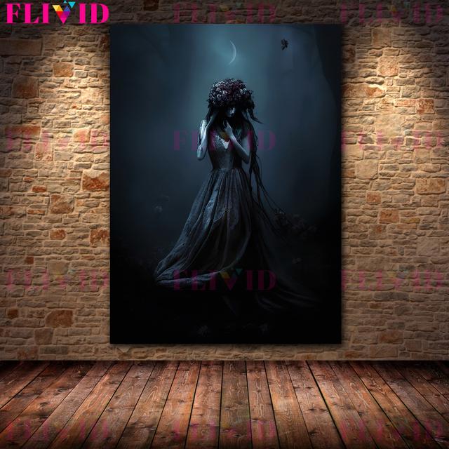 Dark Undead and Witch On Stairs and Penthouse Vintage Wall Art Oil Painting Horror Ghost and Devil Ai