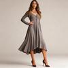 Ladies' Fashionable Casual Color Long Sleeved Dress
