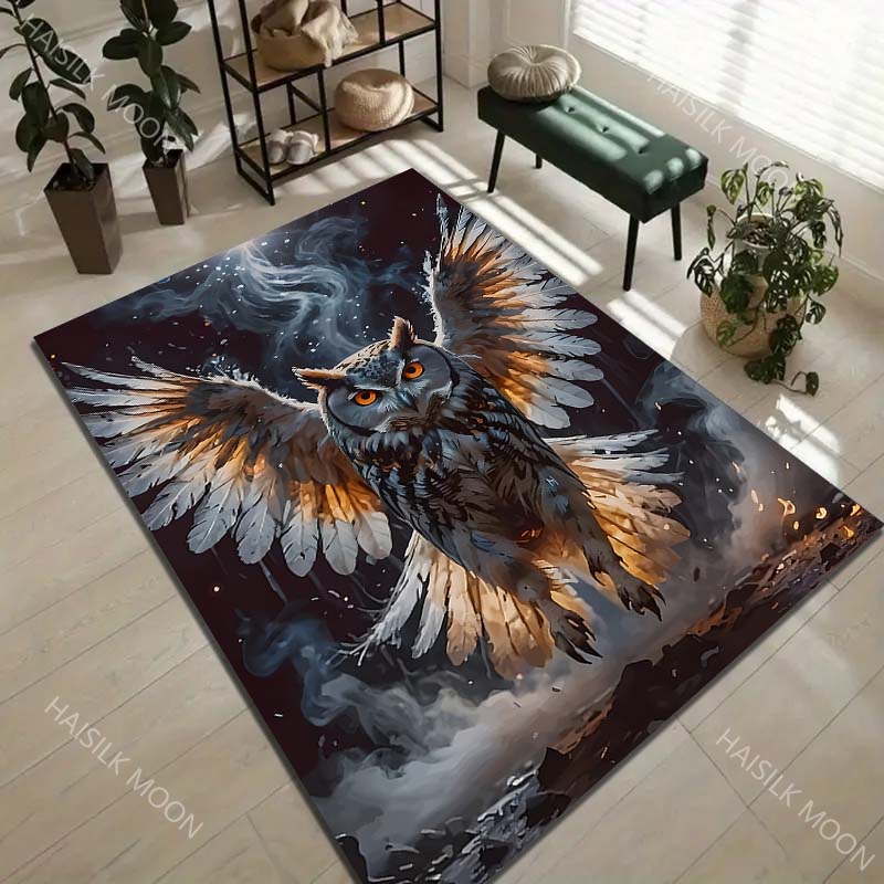 1PC Mystic owl spreading fiery wings Carpet for Living Room Bedroom Sofa Home Decor Rus Non-slip Floor Mat Luxury Gift