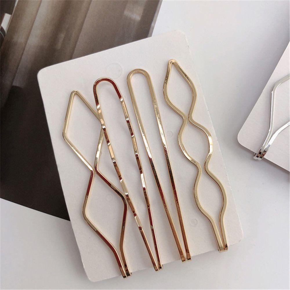 4pcs/set New Women Metal  Geometric Rhombus Girls Hairgrips  Barrettes Geometry Hair Clip