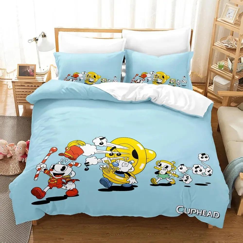 Anime Cuphead Mugman Bedding Set Boys Girls Twin Queen Size Duvet Cover Pillowcase Bed Kids Adult Fashion Home Textileextile