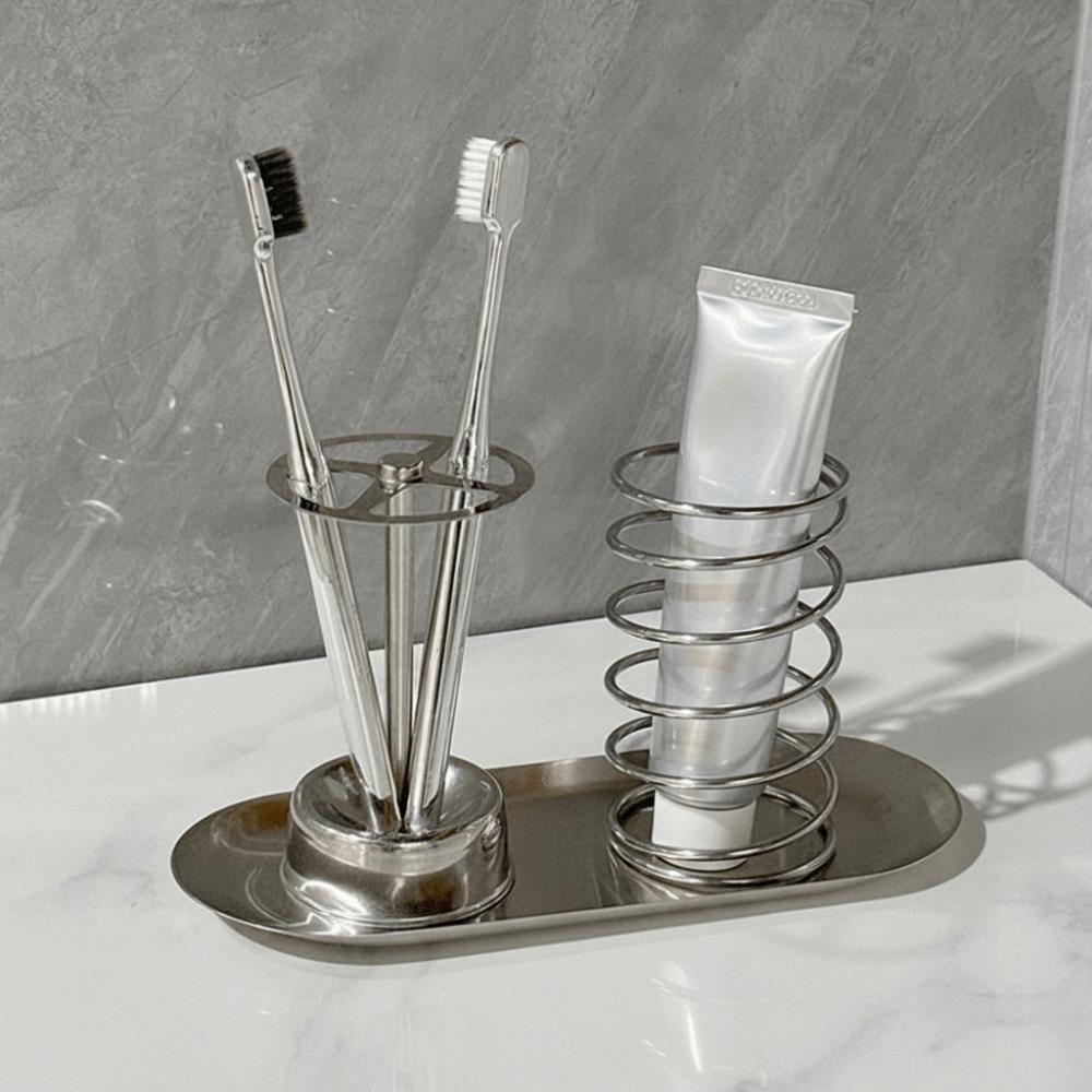 3pcs/Set Stainless Steel Toothpaste Rack Rustproof Bathroom Storage Shelf Bathroom Counter