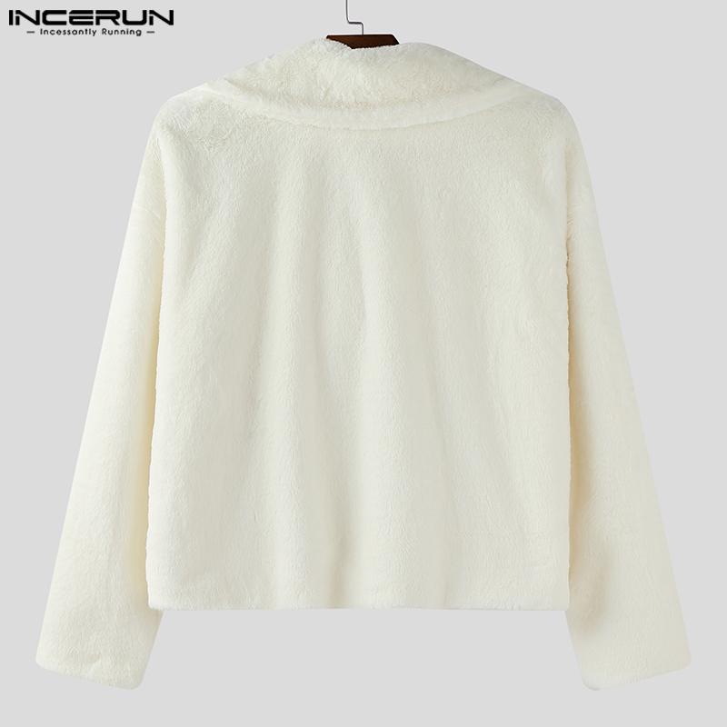 INCERUN Winter Autumn Men Long Sleeve Furry Casual Loose Jackets Cropped Coats