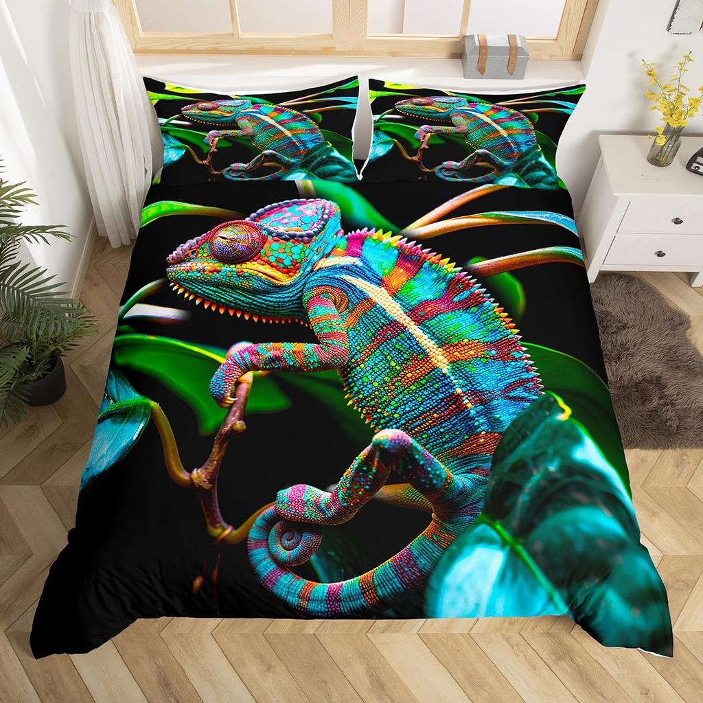 Zestawy poszewek na kołdrę Kameleon dla nastolatków Rozmiar Queen King Lekki zestaw poszewek na kołdrę puchową Wzór zwierzęcy Wystrój sypialni Bez kołdry