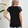 2024 Summer Lace Short Sleeve Loose Blouse for Women Fashion Solid Round Neck Casual Shirt Women Tops Elegant Simple Plus Size Female Blouses 24314