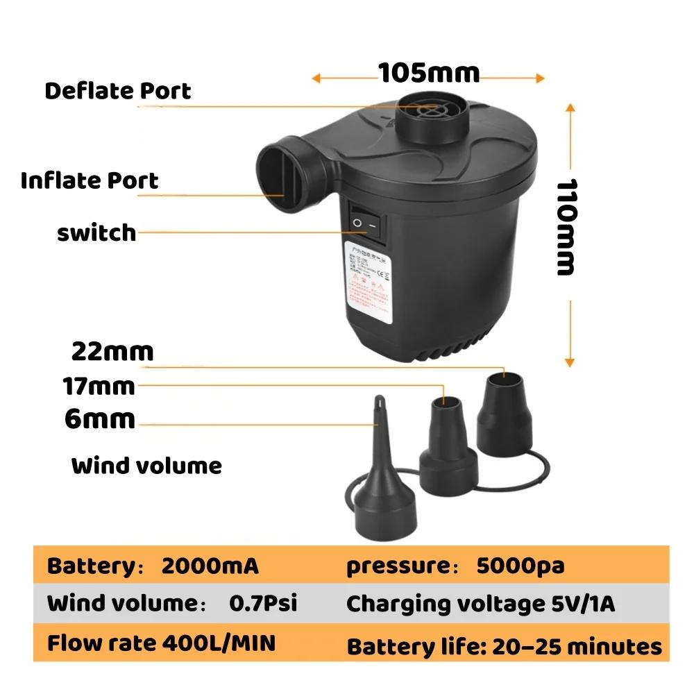 

Portable Air Pump with 2000mAh Battery USB Rechargeable To Inflate Deflate for Pool Floats, Air Bed, Vacuum Storage Bags чорний