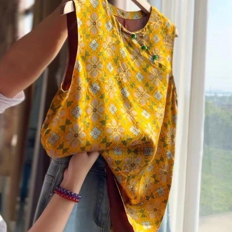 

Летняя диагональная планка с темпераментным жилетом, жилет в стиле ретро, желтая универсальная майка без рукавов M [Recommended below 50kg] жёлтый