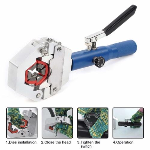Hydraulic Hose Crimper, Portable Handheld Hydraulic Hose Crimping Tool for Air Conditioning Repair, 7-Die Set Hydraulic A/C Hose Crimper Kit for BH Ai