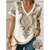 Sommer Damen Übergröße T-Shirt Retro Stil Rot Abstrakt 3D Gedrucktes V-Ausschnitt Kurzarm T-Shirt Bequemes Vielseitiges Oberteil