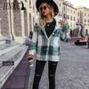 Autumn Winter Women's Hooded Long-sleeved Checked Mid-length Loose Gold Mink Fleece Jacket