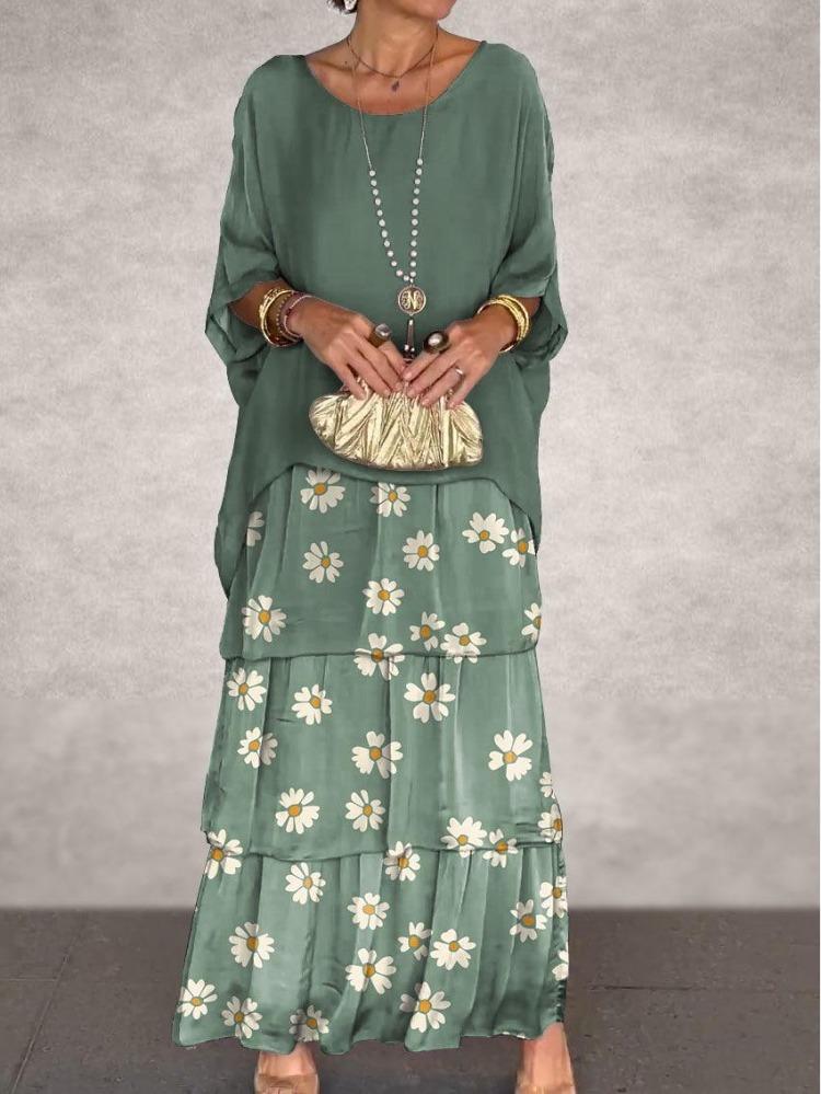 Elegant Chiffon Fashion Trendy Mesh Bat Sleeve Maxi Long Dress