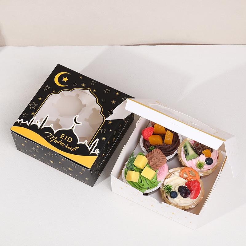 2-10Pcs Eid Mubarak Cake Box Ramadan Kareem Muffin Cupcake Packing Boxes 2025 Islamic Muslim Party Decor Supplies Candy Gift Bag