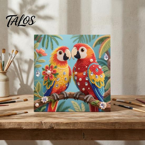 Decorative Tabletop Craft Ornaments Luxury Faux Pearl Rhinestone Painting Kit, 25x25cm DIY Resin Art with Animal Unique Projects Floral Patterns,