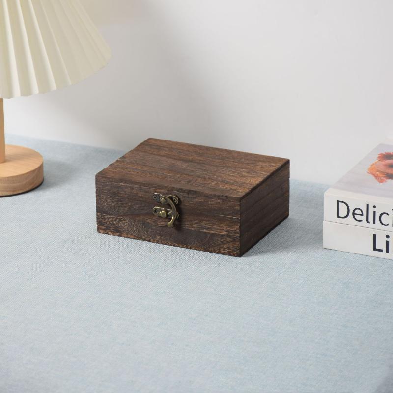 Antique Look Wooden Jewelry Box Rectangular Organizer for Vintage Rings Necklaces Gift Use