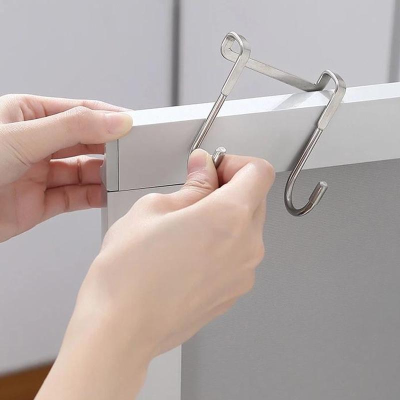 Porta de Armário de Cabeceira de Aço Inoxidável Dormitório Gancho Duplo Gancho em S Para Pendurar Roupas Banheiro Cozinha Cabide Atrás da Porta