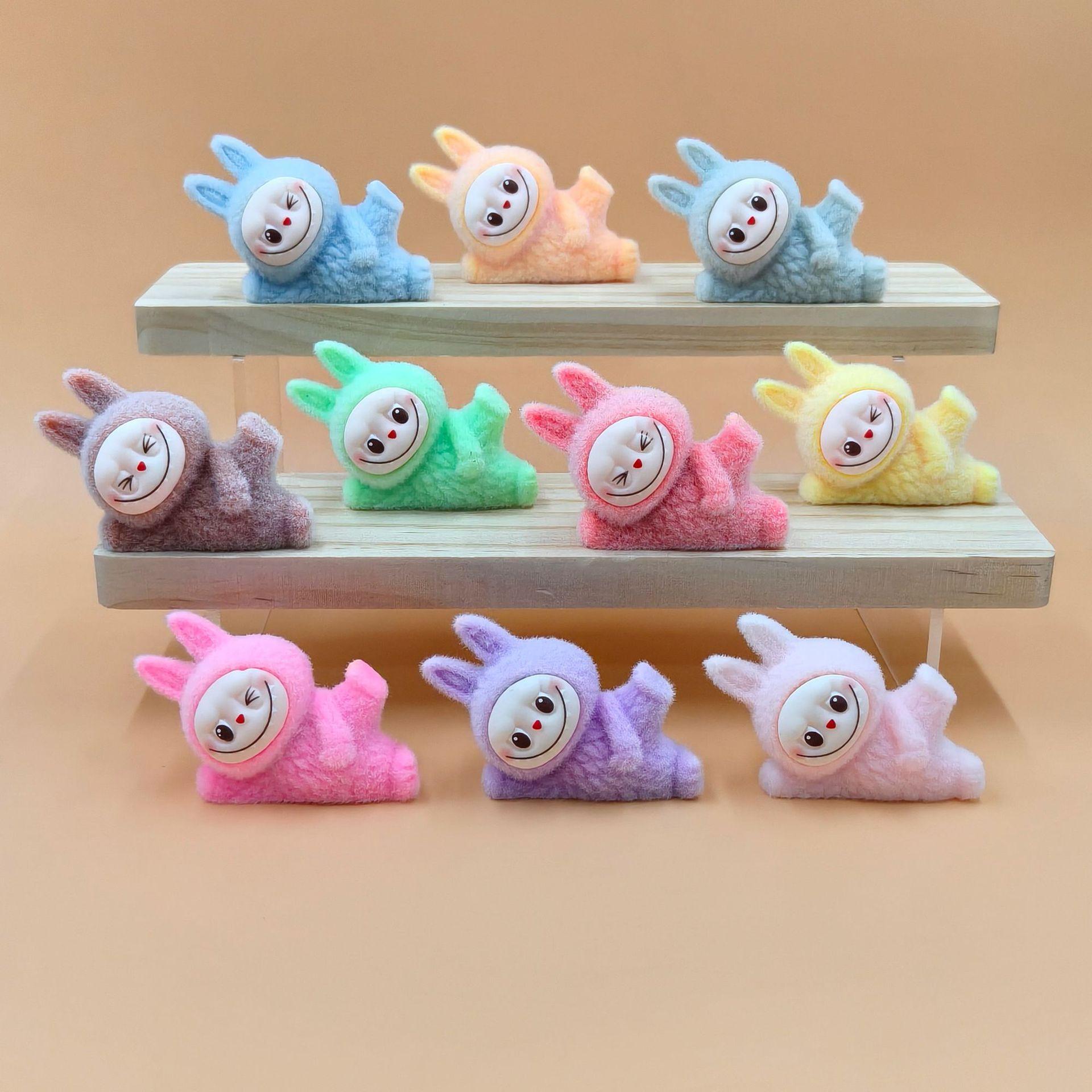 Flocking Cute Grain Side Lying Doll DIY Jewelry Accessories Blind Box Tide Play Car Ornament Cute Cartoon Hanging random 1pc