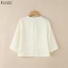 ZANZEA Blusa casual de manga 3/4 de color sólido con cuello en V para mujer
