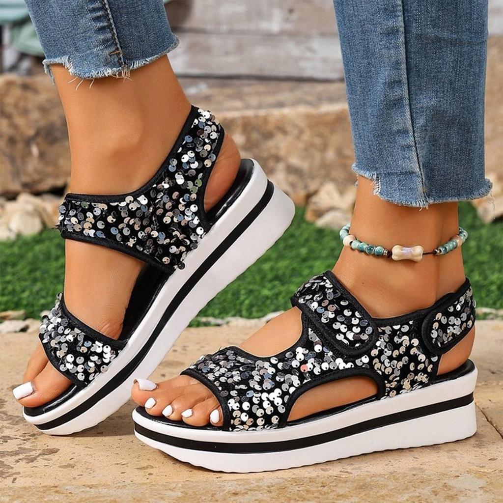 Women Summer Platform Sandals Casual Open Toe Adjustable Hook and Loop Strap Slip Resistant Sole Lightweight Comfortable Footwear