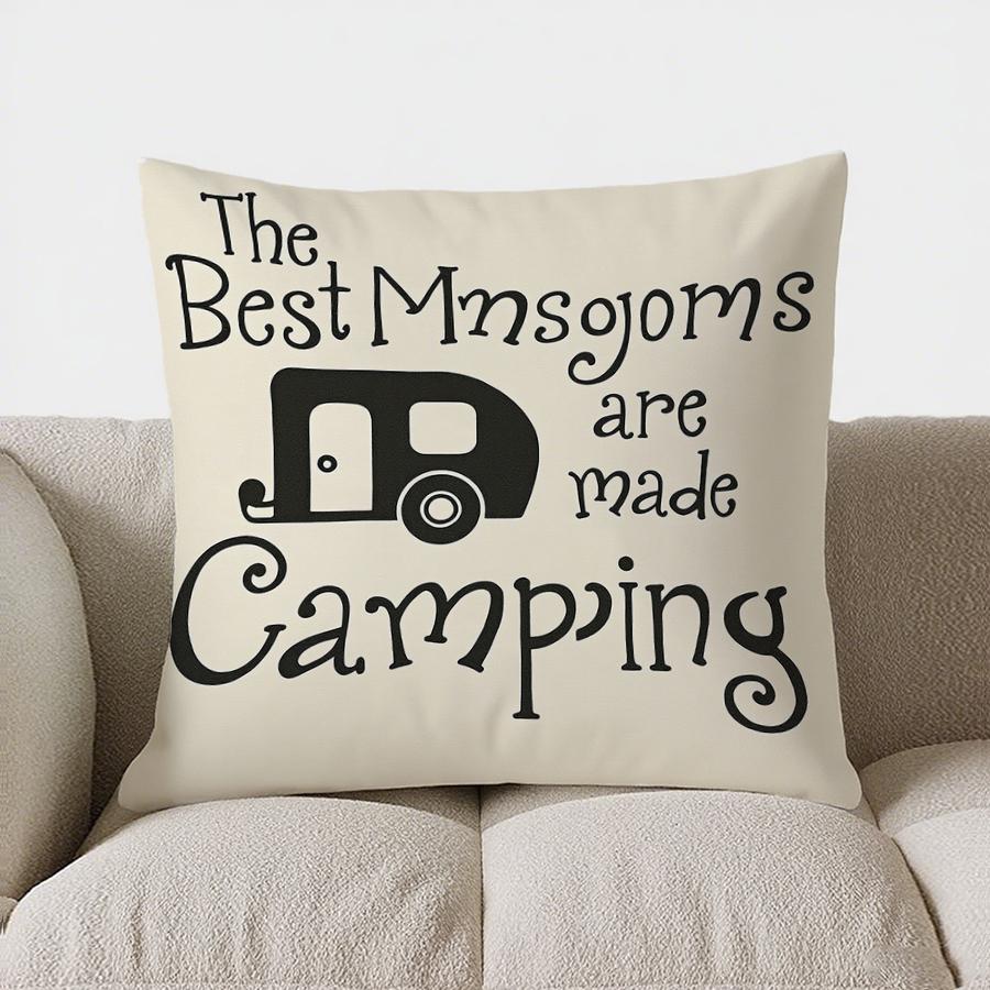 Home Decor Camping Rules: Nap, Smile, Eat S'Mores & Relax Pattern Cushion Cover Suitable For Sofa Bedroom Car Pillow Cover